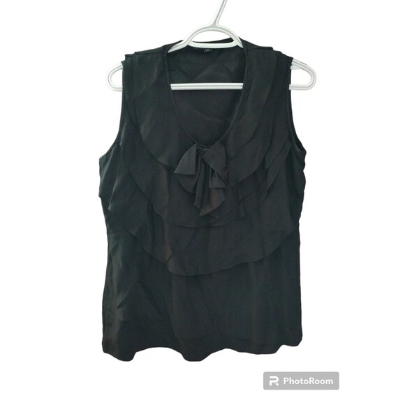 Lafayette 148 New York 100% Silk Sleeveless Top Black Bow Tiered Size 14 - Picture 1 of 9